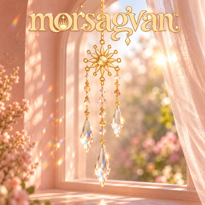 morsagvan™ HoneyCascade Triple Prism Suncatcher — Tiered Glass Window Hanging, Sunburst Rainbow Room Decor