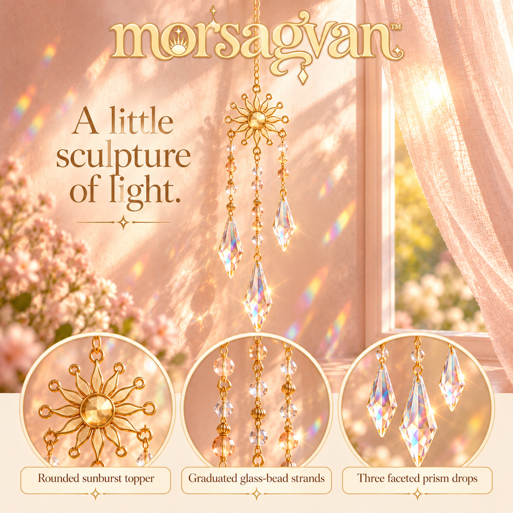 morsagvan™ HoneyCascade Triple Prism Suncatcher — Tiered Glass Window Hanging, Sunburst Rainbow Room Decor