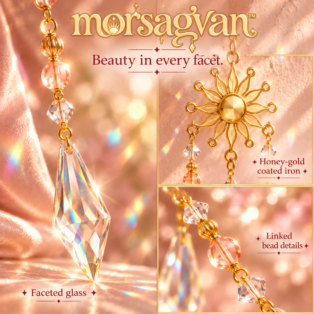 morsagvan™ HoneyCascade Triple Prism Suncatcher — Tiered Glass Window Hanging, Sunburst Rainbow Room Decor