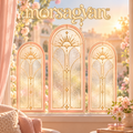 morsagvan™ SunlitArch Window Cling Set — Decorative Faux Stained Glass Arches, Removable Peach Window Decals, 3-Piece