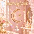 morsagvan™ CrescentDew Moon Suncatcher — Honey-Gold Crescent Window Hanging with Glass Prism, Celestial Room Decor