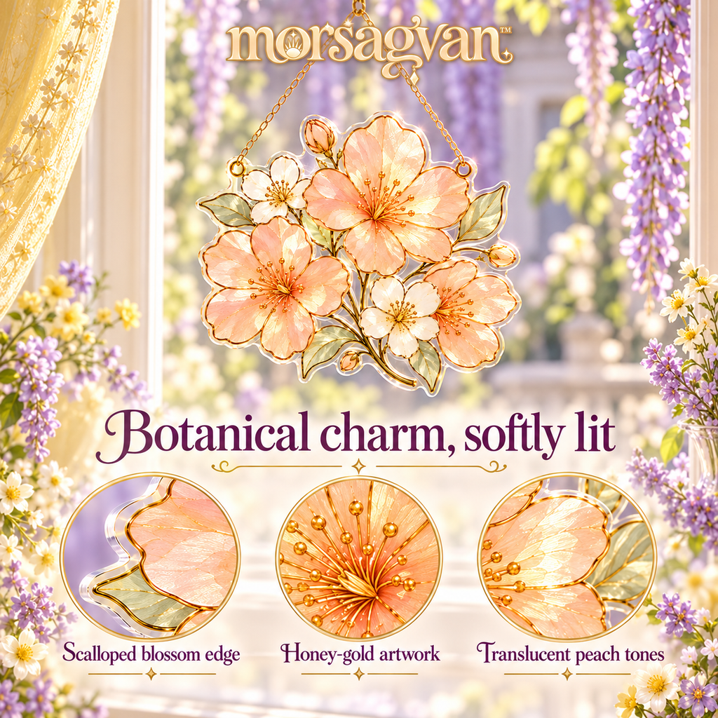 morsagvan™ ApricotBloom Floral Window Panel — Translucent Acrylic Suncatcher, Honey-Gold Flower Hanging, 7 in.