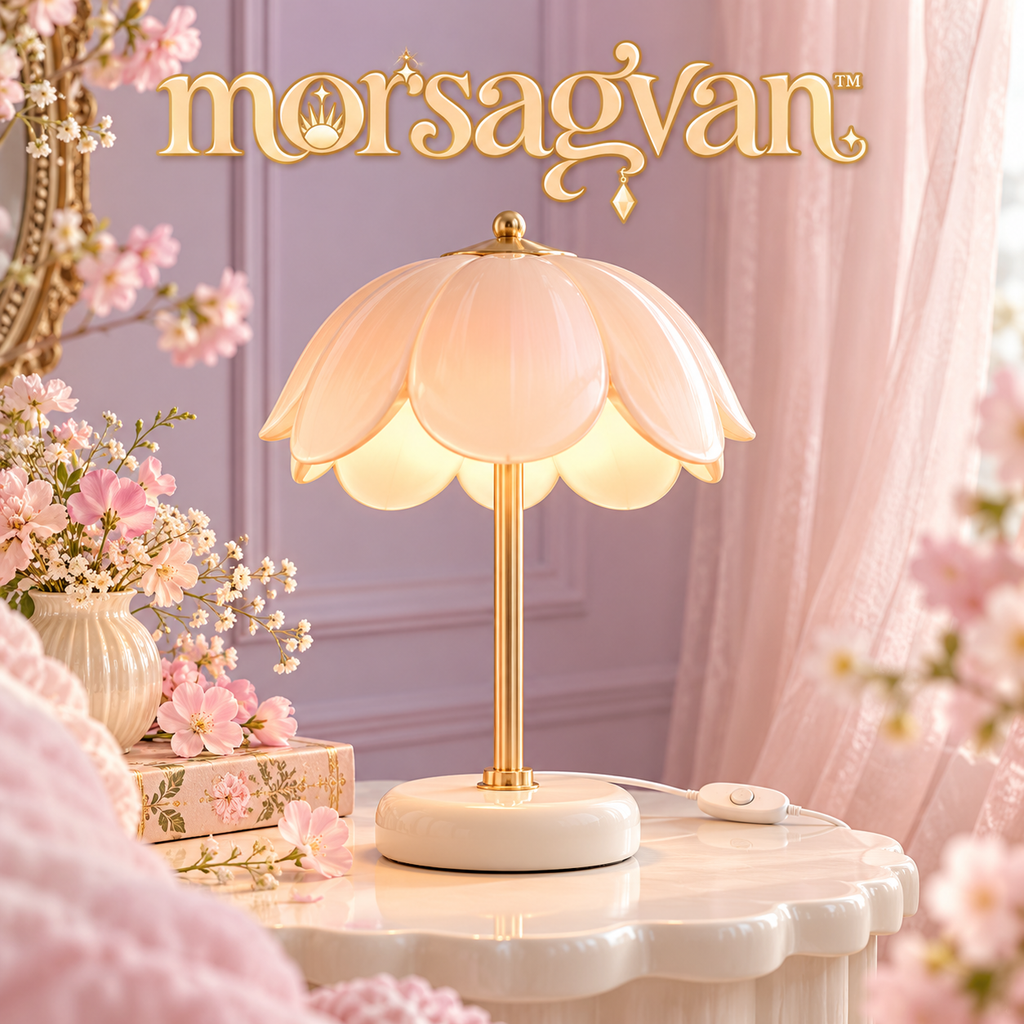 morsagvan™ BloomShade Flower LED Table Lamp — Scalloped Peach Petal Shade, Warm White USB Accent Light