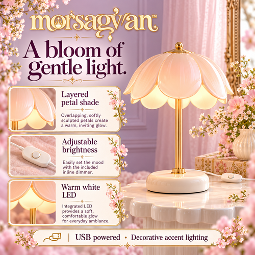 morsagvan™ BloomShade Flower LED Table Lamp — Scalloped Peach Petal Shade, Warm White USB Accent Light