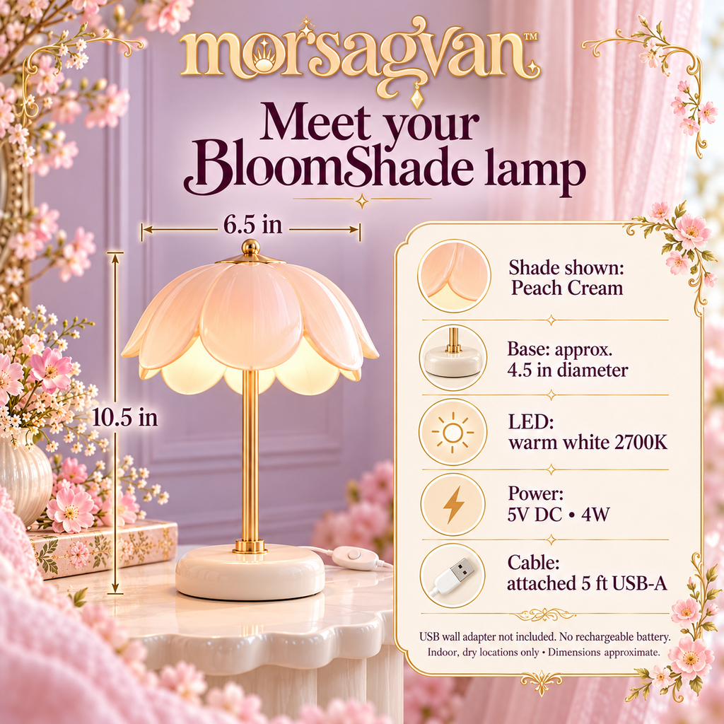 morsagvan™ BloomShade Flower LED Table Lamp — Scalloped Peach Petal Shade, Warm White USB Accent Light