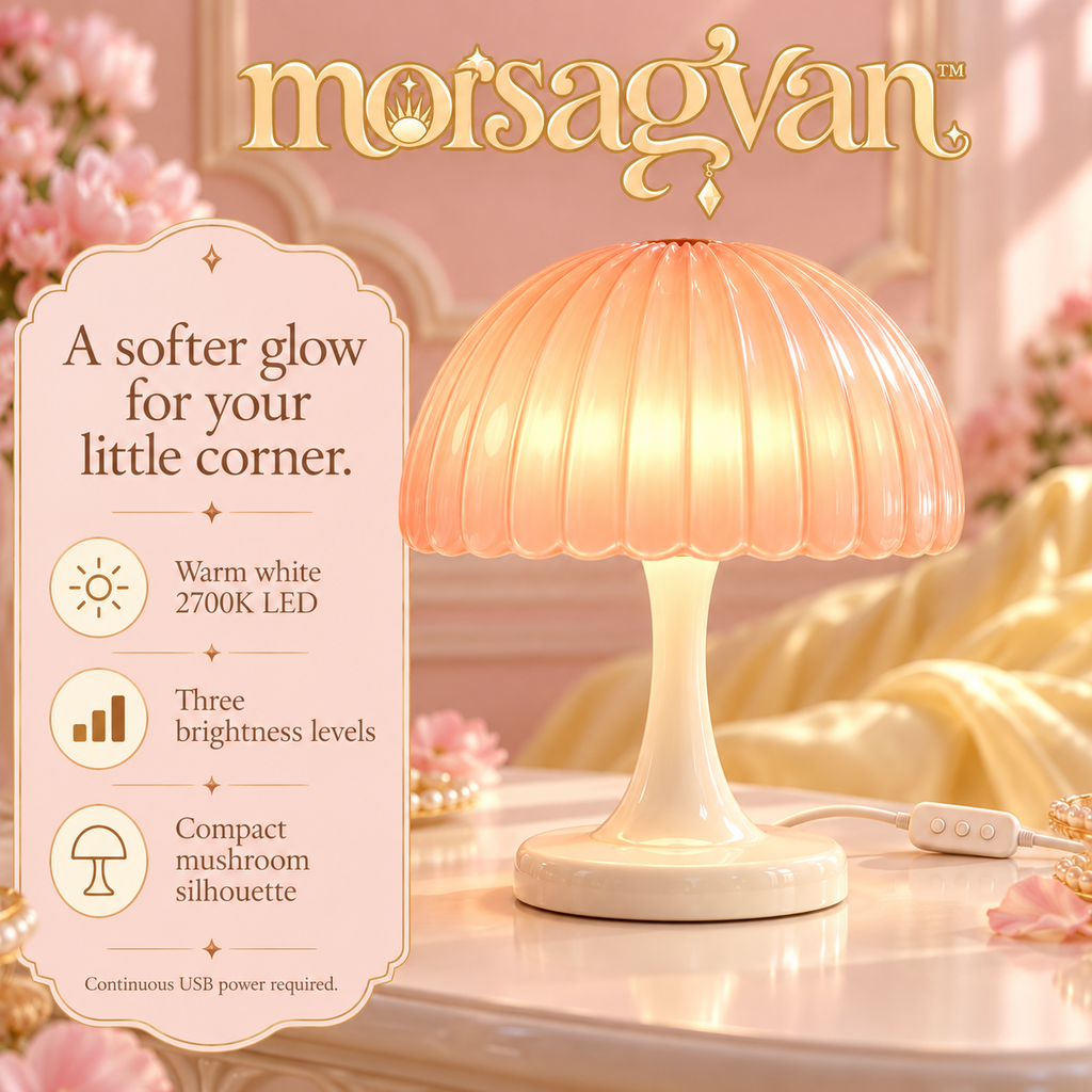 morsagvan™ HoneyRipple Mushroom LED Accent Lamp — Textured Peach Dome, Warm White USB Table Light for Shelves and Nightstands