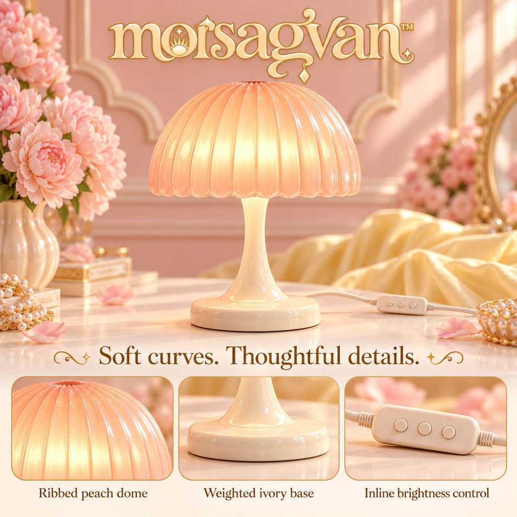 morsagvan™ HoneyRipple Mushroom LED Accent Lamp — Textured Peach Dome, Warm White USB Table Light for Shelves and Nightstands